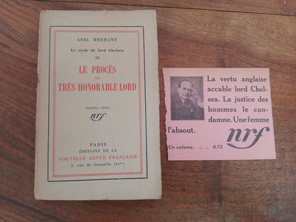 Le procès du très honorable lord - A. Hermant - nrf 1923 - Raro
