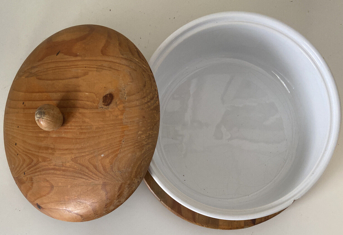 Biscuit holder / Ceramic and wood biscuit jar