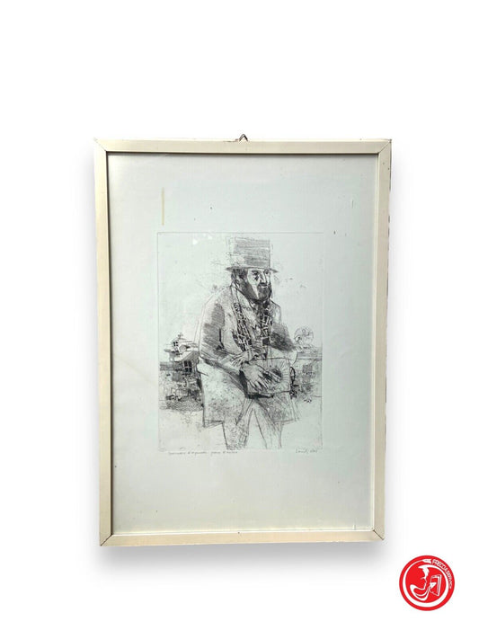 Fernando Eandi - "Organist" - author's proof 1973 etching 