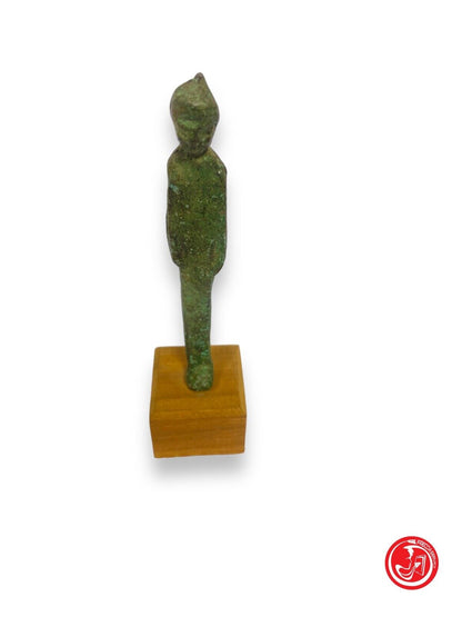 Statuina in bronzo con base in legno