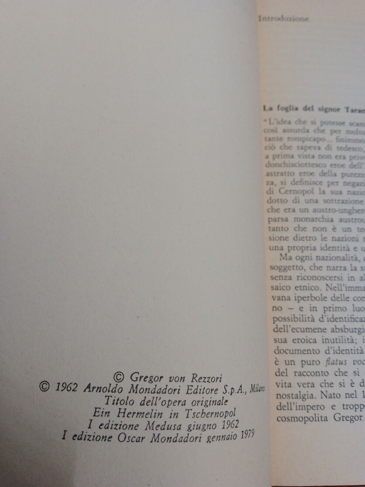 Une hermine à Tchernopol - Gregor Von Rezzori 1ère éd. 1979, OSCAR MONDADORI