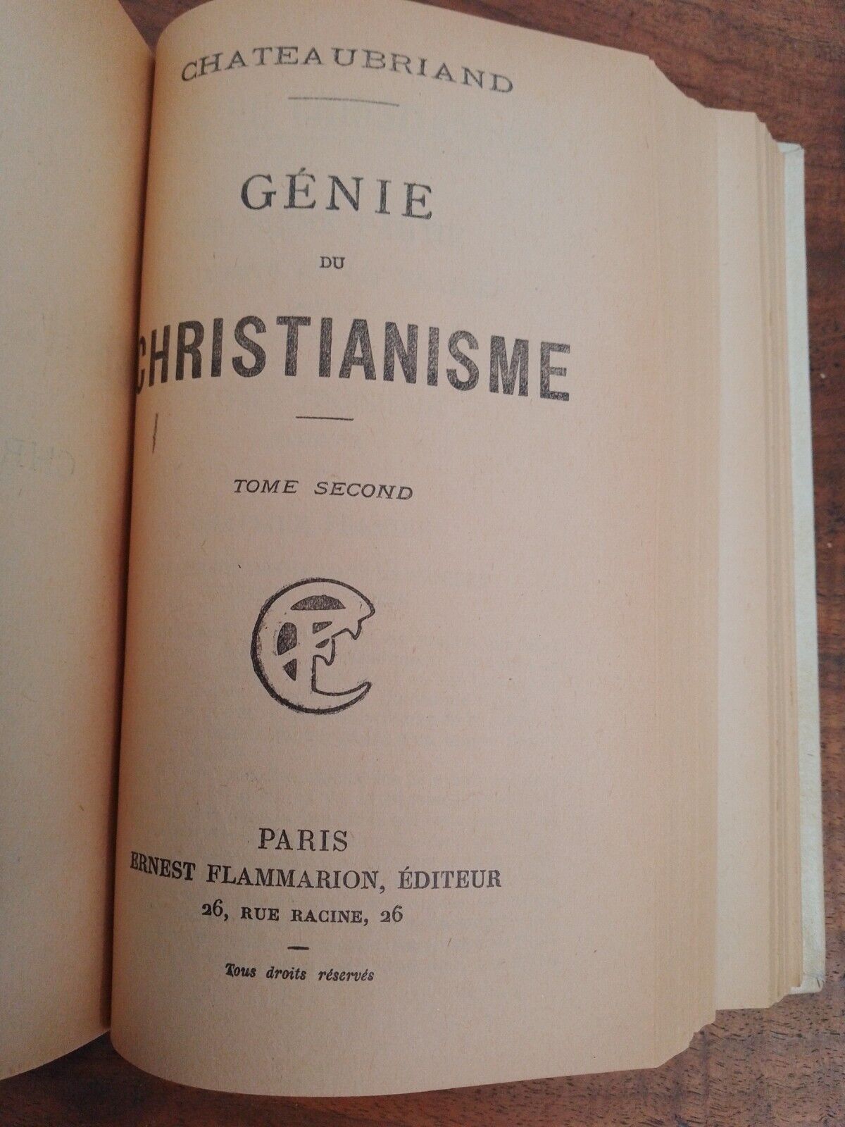 Genie du Christianisme, Chateaubriand, Flammarion Ed.,1926