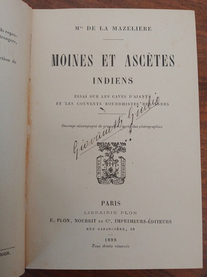 Moines et ascetes indiens, De la Mazeliere, E.Plon, Paris 1898, RARE