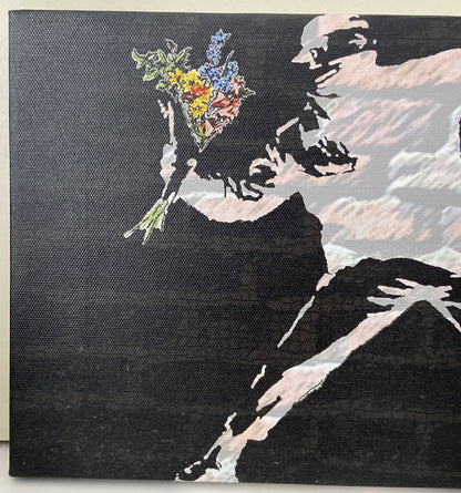 Toile Banksy lanceur de fleurs Rage