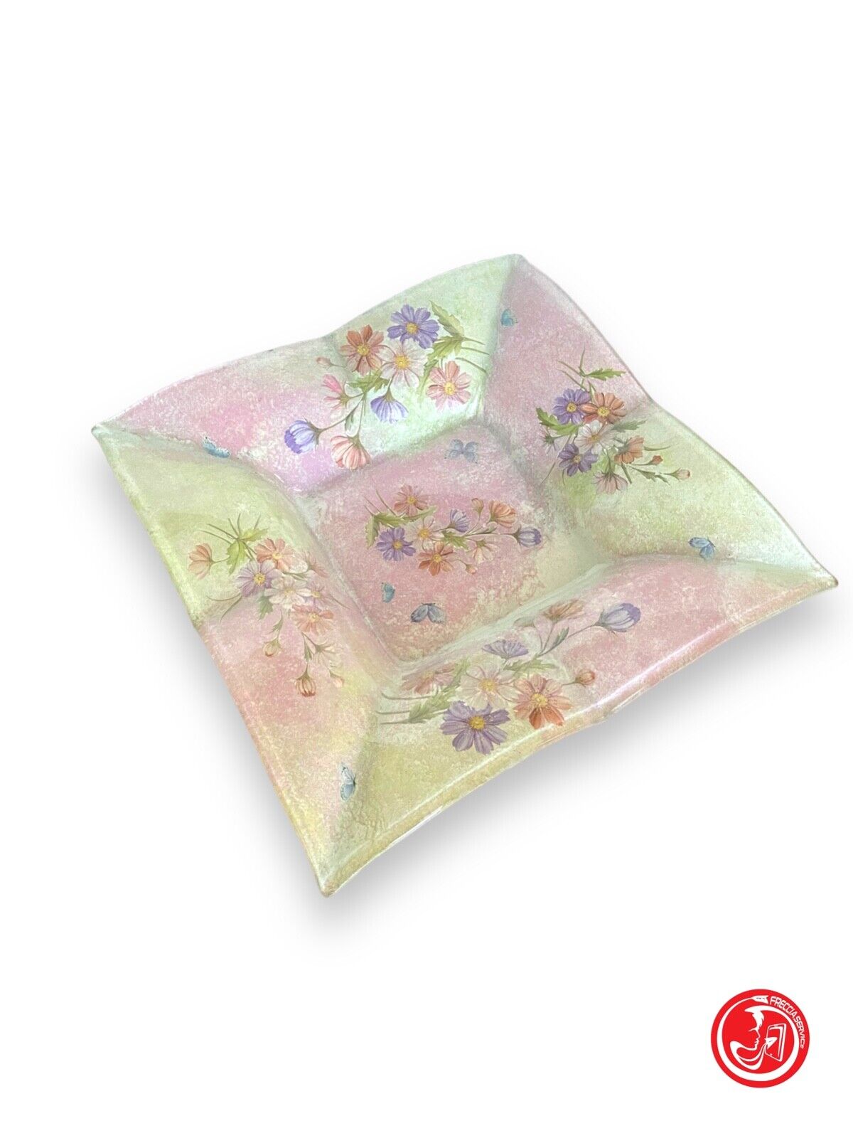 Glass tray with decoupage decorations 