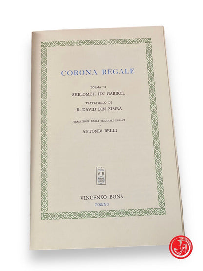 Couronne légale - S. IBN Gabirol, éditeur Vincenzo Bona