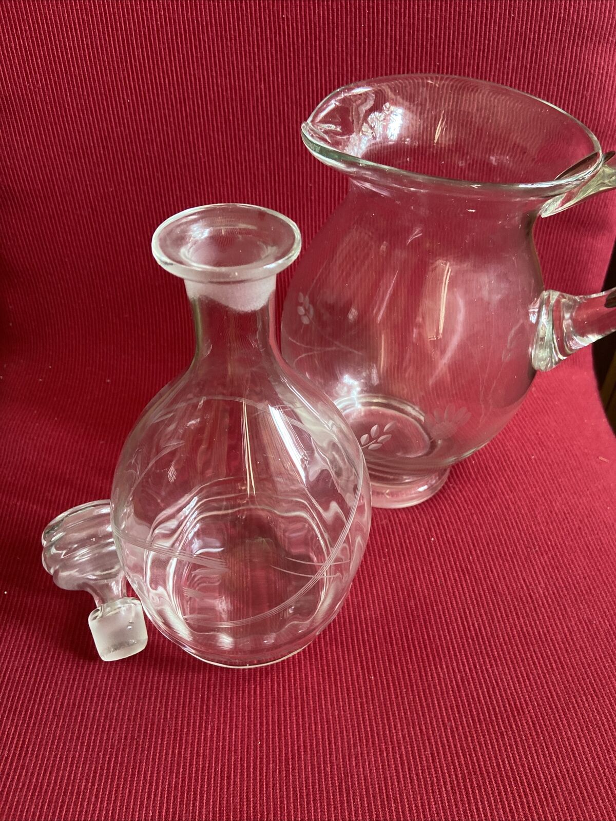 Glass water carafe and wine carafe