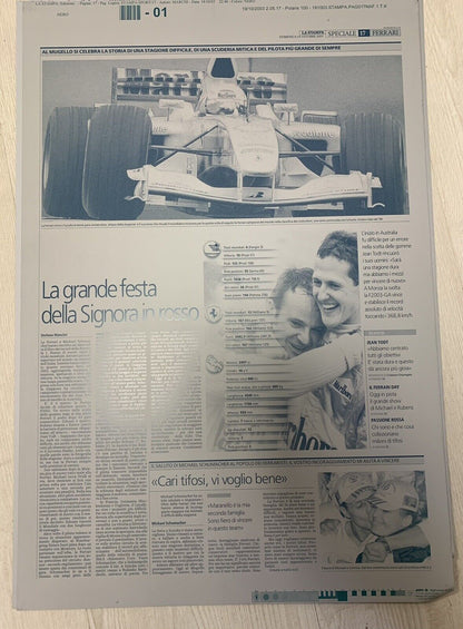 Stampa su lamiera giornale La Stampa 19/10/2003 - Ferrari