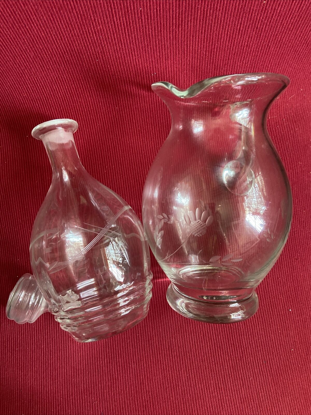 Glass water carafe and wine carafe