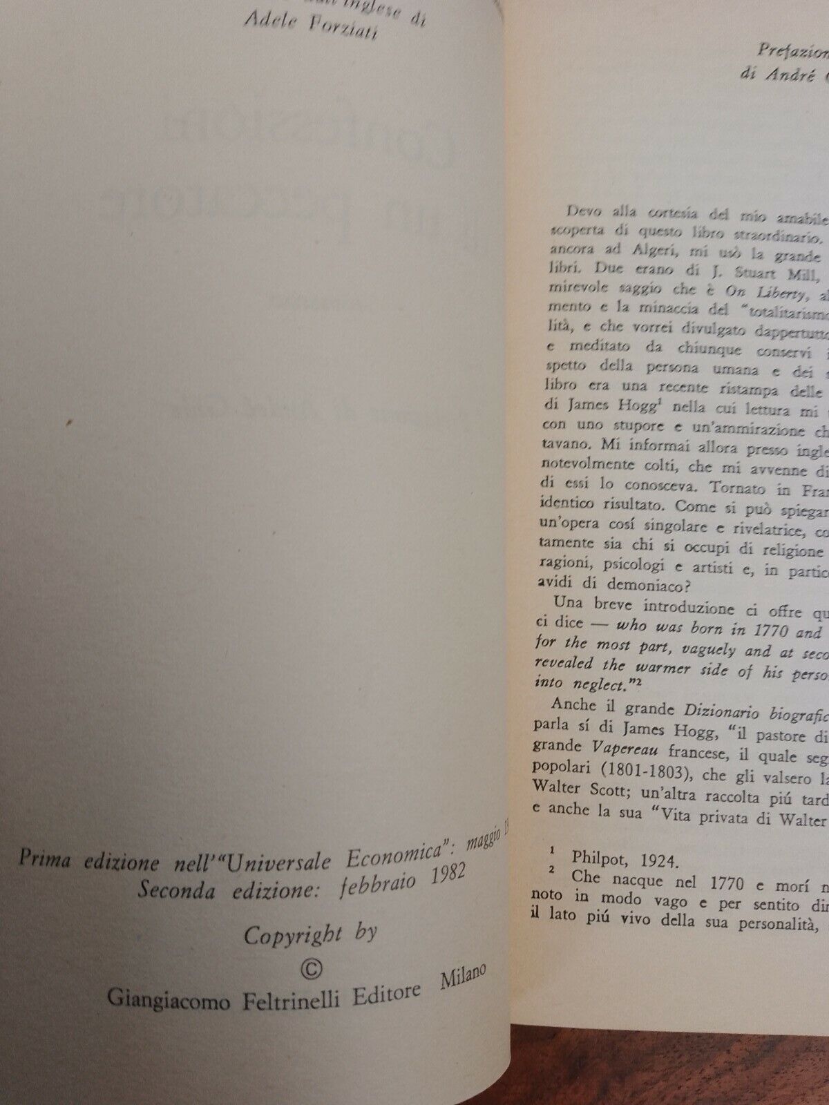 CONFESSIONI DI UN PECCATORE, J. HOGG, FELTRINELLI,  1982