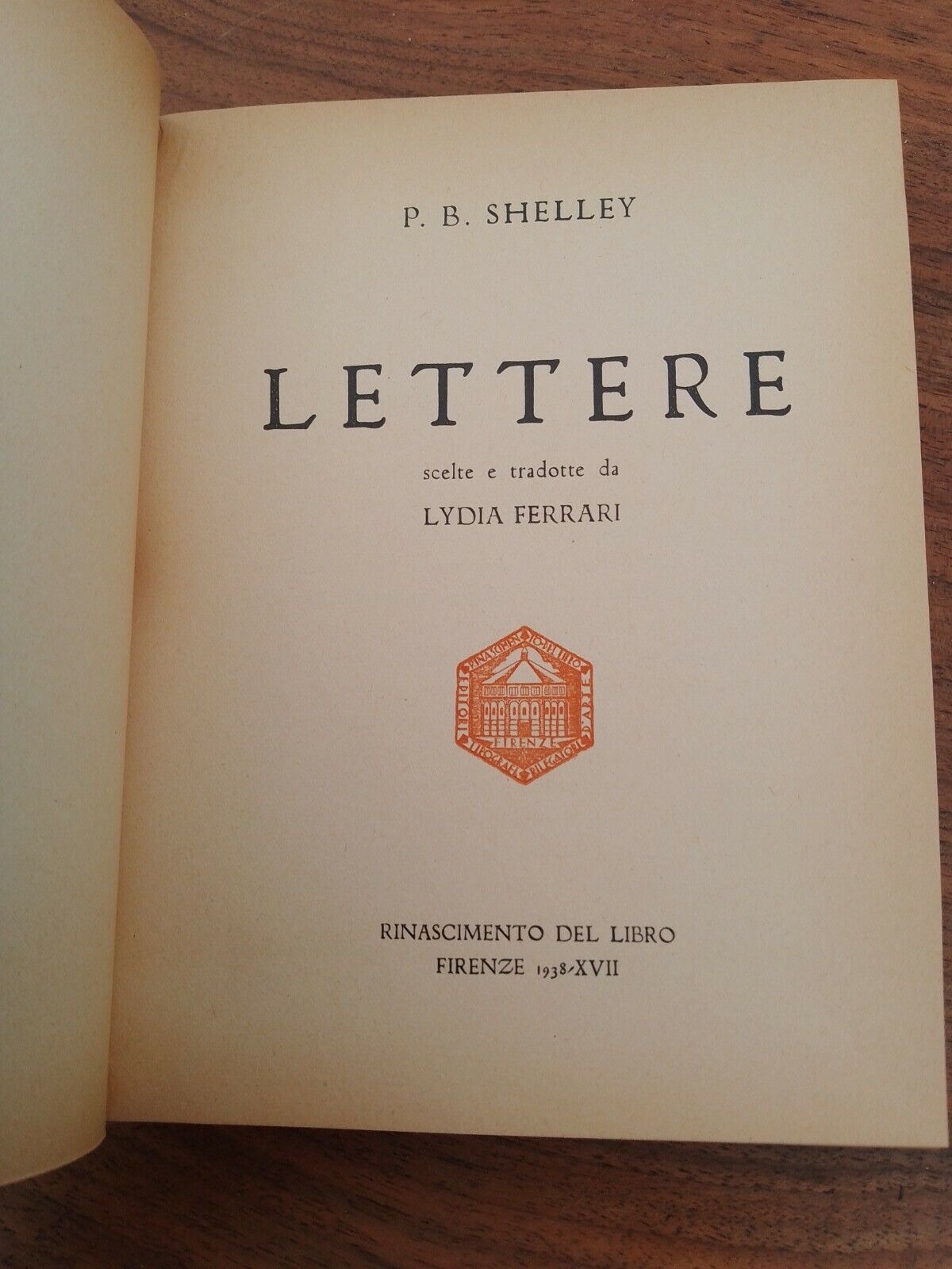 Lettres, PB Shelley, Rinascimento del libro, Florence 1938