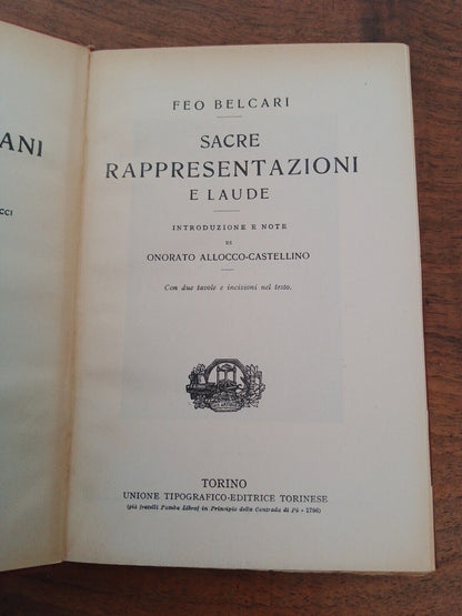 Représentations sacrées et Laude, F. Belgari, UTET 1926