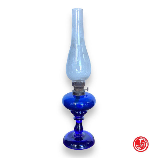 Blue glass oil lamp 