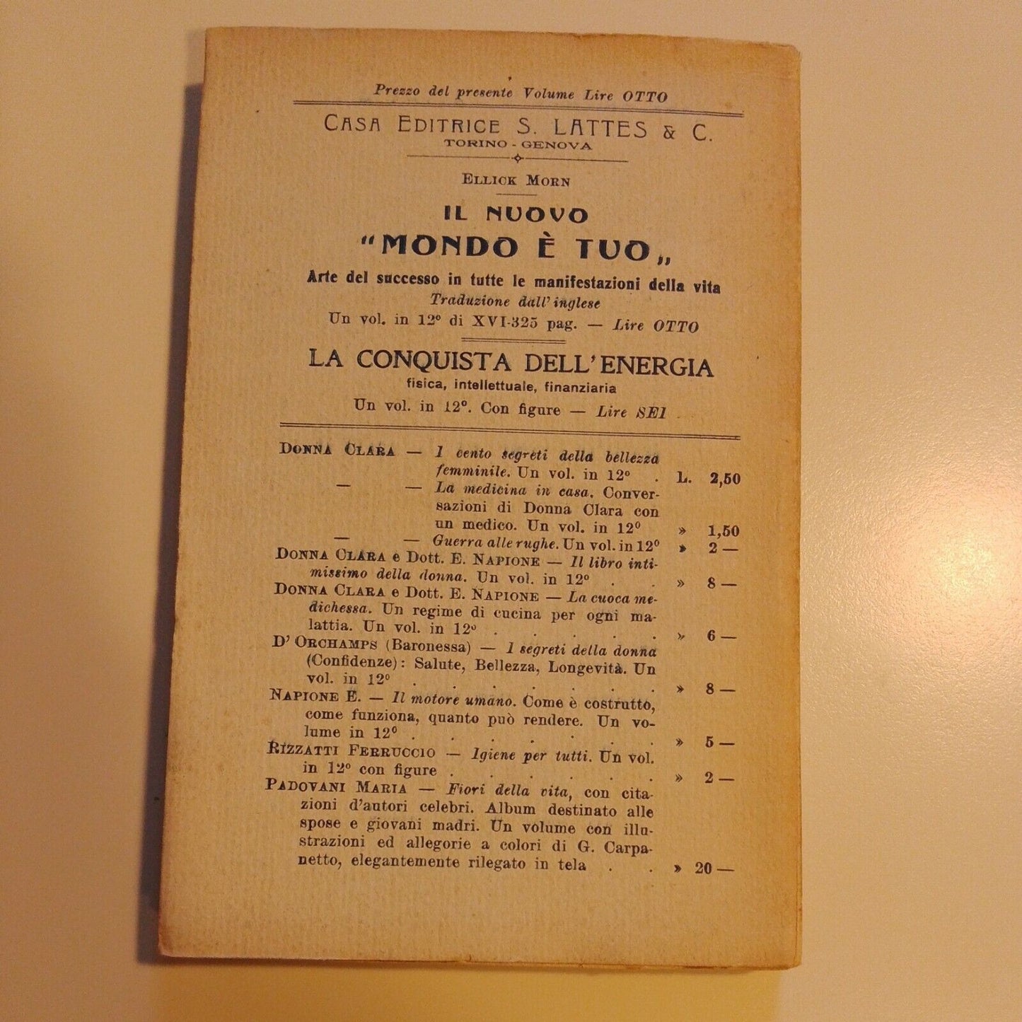 "IL MONDO è TUO arte del successo in tutte le manifestazioni" Morn, Lattes 1922