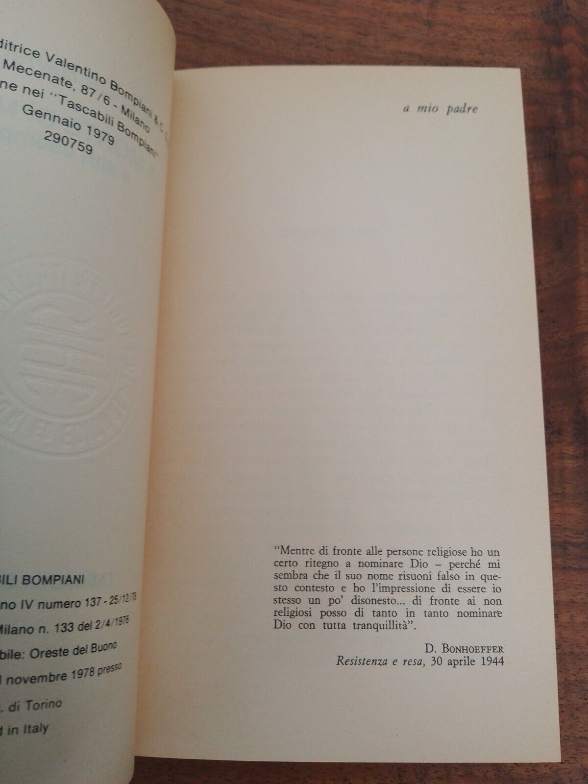 LA MORTE DI MOSE' -  P. De Benedetti - Bompiani Tascabili,  1979