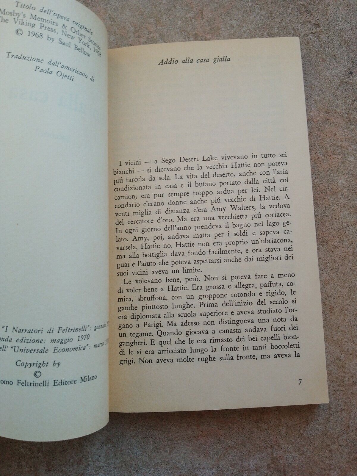 Saul Bellow, Addio Alla Casa Gialla, racconti UE Feltrinelli, 1970