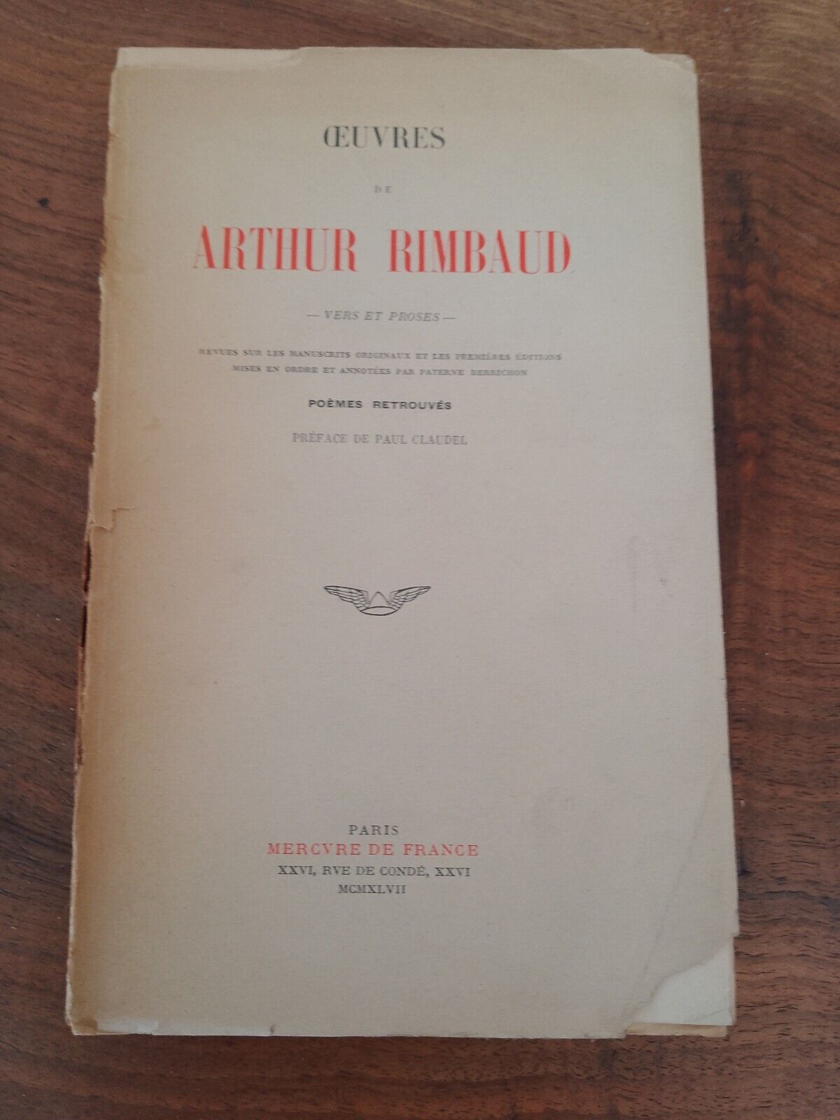 Oeuvres de A. Rimbaud, vers et proses, MERCURE DE FRANCE 1947 + articolo