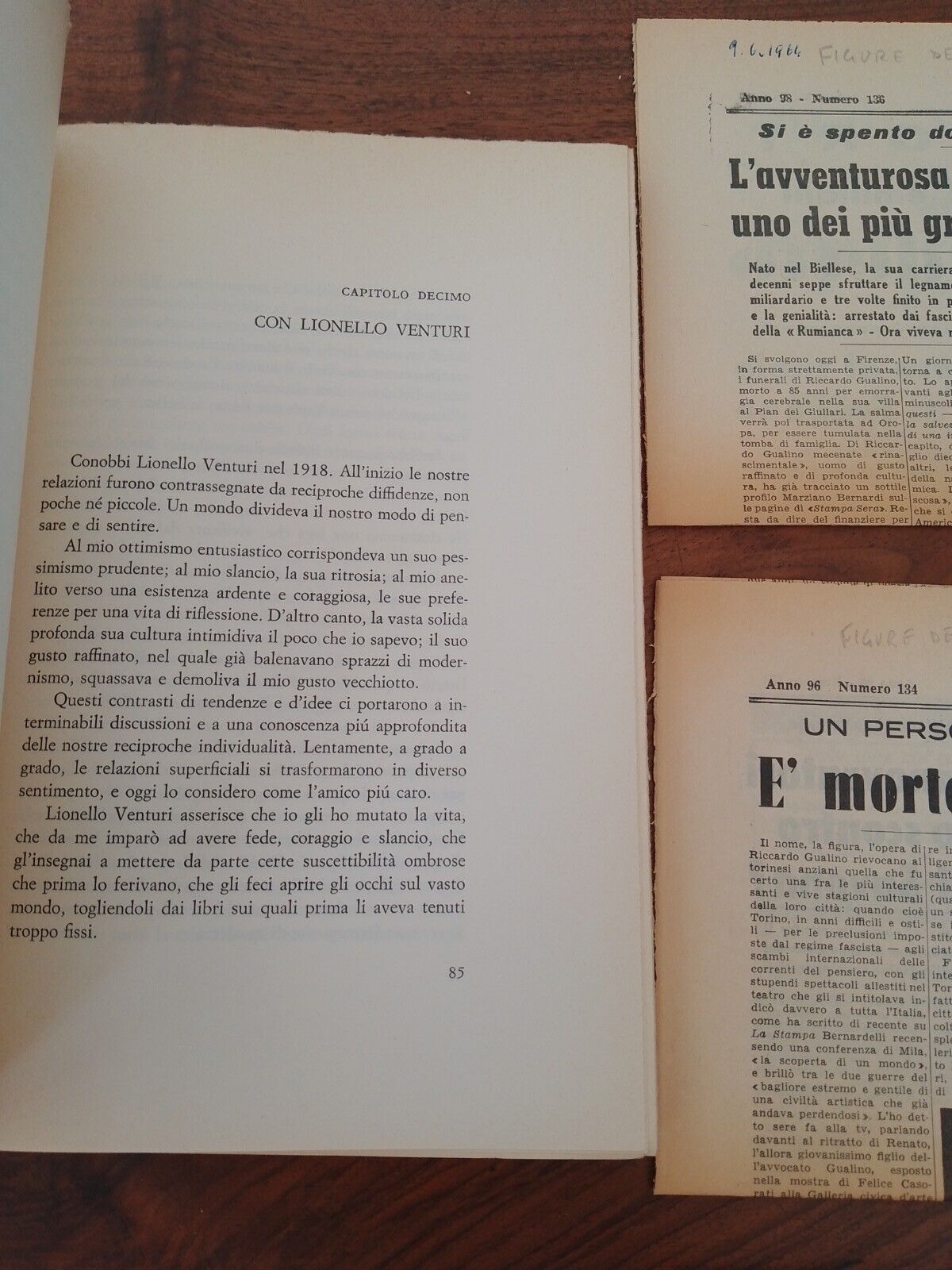 Fragments of Life and unpublished pages, Riccardo Gualino, 1966 + articles