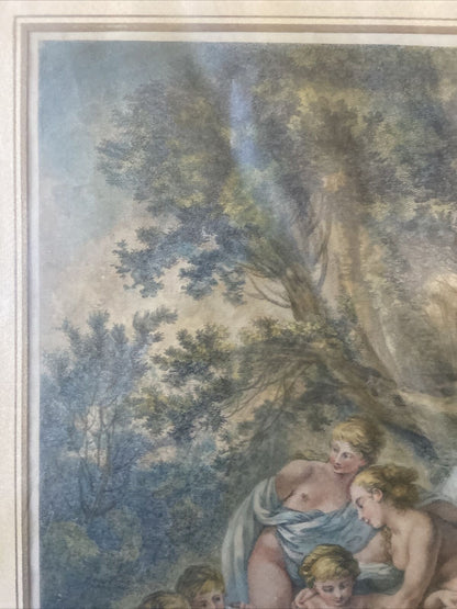 Gravure originale « Les Nimphes Au Bain » - F. Boucher Del. - Sculpture J. Ouvrier.